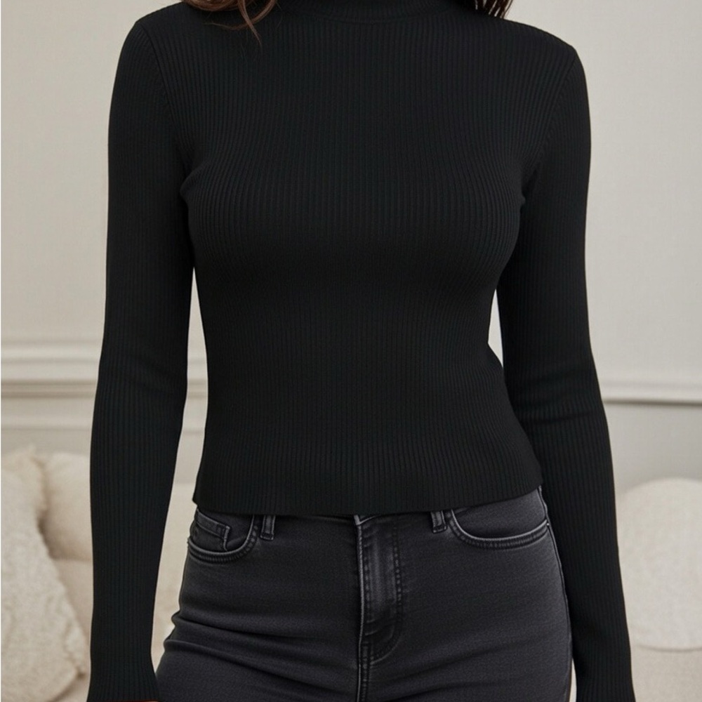 Zara Black Long Sleeve Ribbed Top